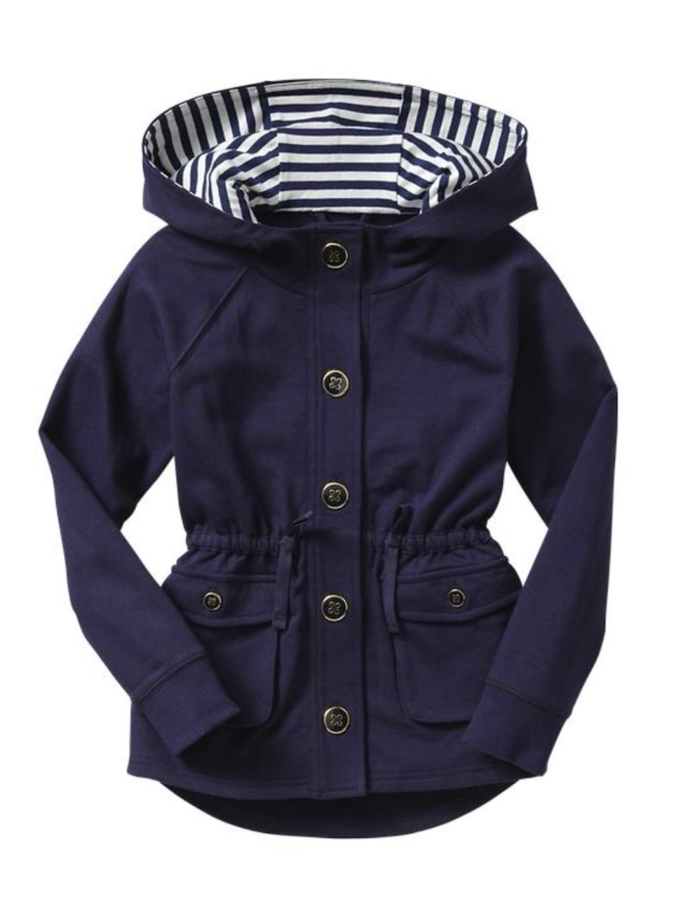VTG Gap Kids Navy Blue Hooded Anorak Button Sweater Jacket Nautical Girls XS 4 5